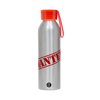 Wanted, Αλουμινένιο Αθλητικό Μπουκάλι 650ml – Ασημί με Κόκκινο Καπάκι και Λουράκι Σιλικόνης