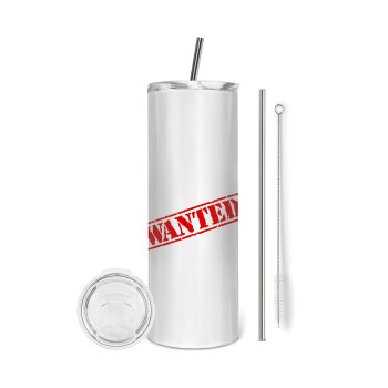 Wanted, Eco friendly ποτήρι θερμό (tumbler) από ανοξείδωτο ατσάλι 600ml, με μεταλλικό καλαμάκι & βούρτσα καθαρισμού