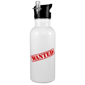 Wanted, White water bottle with straw, stainless steel 600ml