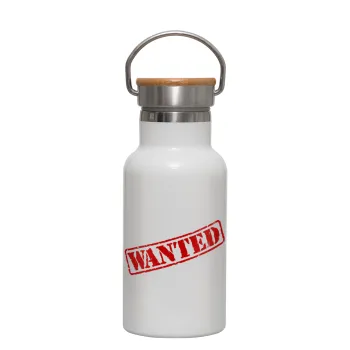 Wanted, Metallic thermos (Stainless steel) White with wooden lid (bamboo), double-walled, 350ml