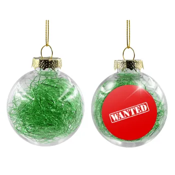 Wanted, Transparent Christmas tree ball ornament with green filling 8cm