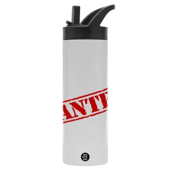 Wanted, Metallic thermos bottle with straw & handle, stainless steel (Stainless steel 304), double-walled, 600ml.