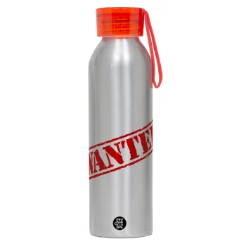 Wanted, Aluminum Sports Bottle 650ml – Silver with Red Cap and Silicone Strap