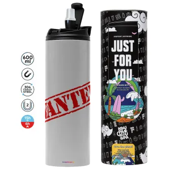 Wanted, Tumbler ποτήρι θερμό ΓΚΡΙ από ανοξείδωτο ατσάλι 600ml
