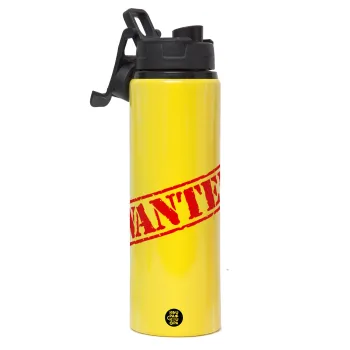 Wanted, Metallic water bottle with safety lid, 850ml aluminum