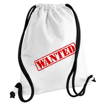 Wanted, Backpack pouch GYMBAG white, with pocket (40x48cm) & thick cords