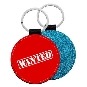 Wanted, Μπρελόκ Δερματίνη, στρογγυλό ΜΠΛΕ (5cm)