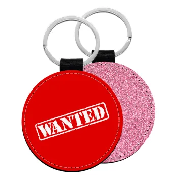 Wanted, Μπρελόκ Δερματίνη, στρογγυλό ΡΟΖ (5cm)