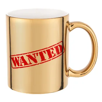 Wanted, Mug ceramic, gold mirror, 330ml