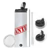 Travel Tumbler 2 Lids, with metal straw & cleaning brush (Stainless steel 304 Food grade, BPA free, 600ml)