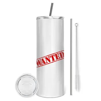 Wanted, Tumbler ποτήρι θερμό από ανοξείδωτο ατσάλι 600ml, με μεταλλικό καλαμάκι & βούρτσα καθαρισμού