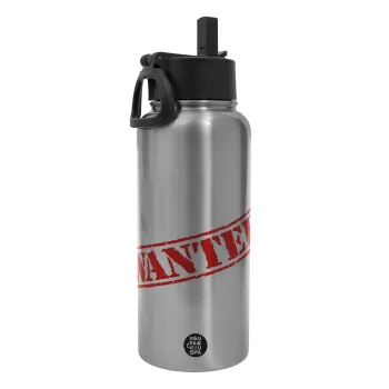Wanted, Metal mug thermo Silver with Straw and Spout Lid (Stainless steel), double wall, 950ml