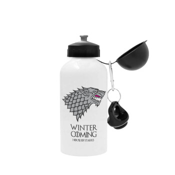 GOT House of Starks, winter coming, Metal water bottle, White, aluminum 500ml