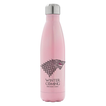 GOT House of Starks, winter coming, Metal mug thermos Pink Iridiscent (Stainless steel), double wall, 500ml