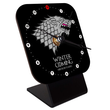 GOT House of Starks, winter coming, Επιτραπέζιο ρολόι ξύλινο με δείκτες (10cm)