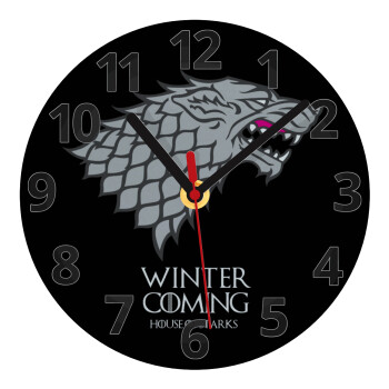 GOT House of Starks, winter coming, Ρολόι τοίχου γυάλινο (20cm)