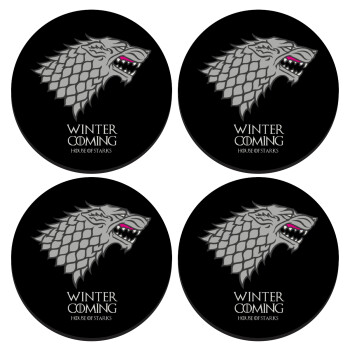 GOT House of Starks, winter coming, SET of 4 round wooden coasters (9cm)