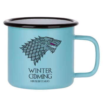 GOT House of Starks, winter coming, Κούπα Μεταλλική εμαγιέ ΜΑΤ σιέλ 360ml