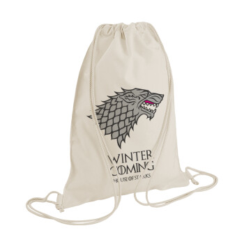 GOT House of Starks, winter coming, Backpack bag GYMBAG natural (28x40cm)