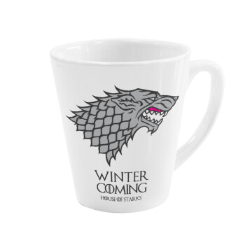 GOT House of Starks, winter coming, Κούπα κωνική Latte Λευκή, κεραμική, 300ml