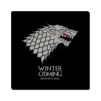 GOT House of Starks, winter coming, Τετράγωνο μαγνητάκι ξύλινο 6x6cm
