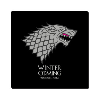 GOT House of Starks, winter coming, Τετράγωνο μαγνητάκι ξύλινο 6x6cm