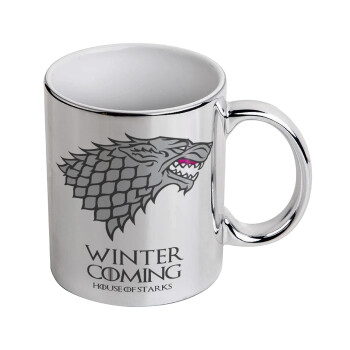 GOT House of Starks, winter coming, Mug ceramic, silver mirror, 330ml