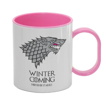 GOT House of Starks, winter coming, Κούπα (πλαστική) (BPA-FREE) Polymer Ροζ για παιδιά, 330ml