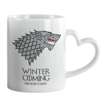 GOT House of Starks, winter coming, Mug heart handle, ceramic, 330ml