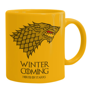 GOT House of Starks, winter coming, Ceramic coffee mug yellow, 330ml (1pcs)