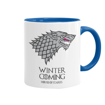 GOT House of Starks, winter coming, Mug colored blue, ceramic, 330ml