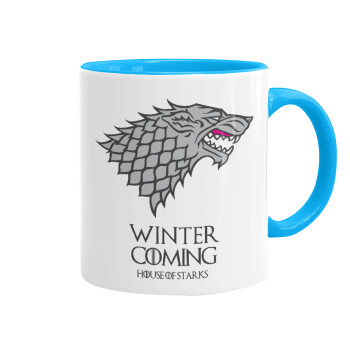 GOT House of Starks, winter coming, Mug colored light blue, ceramic, 330ml