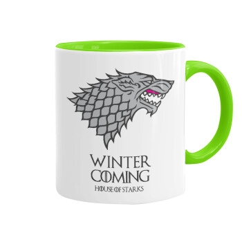 GOT House of Starks, winter coming, Mug colored light green, ceramic, 330ml