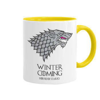 GOT House of Starks, winter coming, Mug colored yellow, ceramic, 330ml