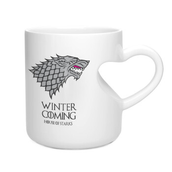GOT House of Starks, winter coming, Κούπα καρδιά λευκή, κεραμική, 330ml