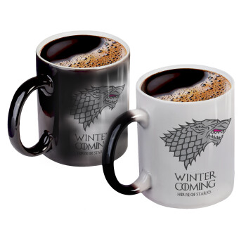 GOT House of Starks, winter coming, Color changing magic Mug, ceramic, 330ml when adding hot liquid inside, the black colour desappears (1 pcs)