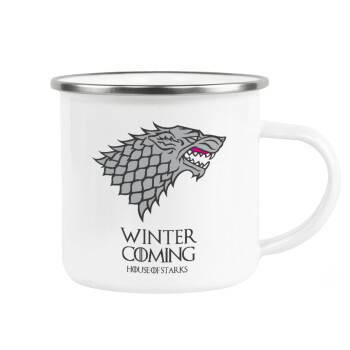 GOT House of Starks, winter coming, Κούπα Μεταλλική εμαγιέ λευκη 360ml