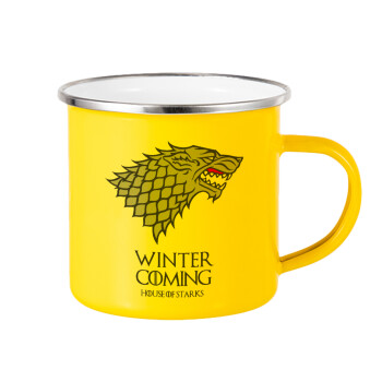GOT House of Starks, winter coming, Κούπα Μεταλλική εμαγιέ Κίτρινη 360ml