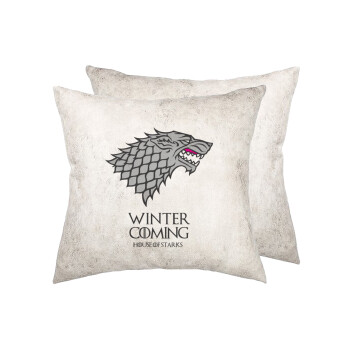 GOT House of Starks, winter coming, Μαξιλάρι καναπέ Δερματίνη Γκρι 40x40cm με γέμισμα