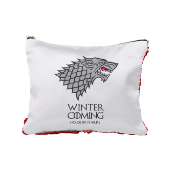 GOT House of Starks, winter coming, Τσαντάκι νεσεσέρ με πούλιες (Sequin) Κόκκινο