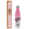 Easter Set, Metallic pink/white (Stainless steel) thermos, double-walled, 500ml & aromatic flat Easter candle (30cm) (PINK)