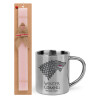 Easter Set, metallic thermal cup (300ml) & aromatic flat Easter candle (30cm) (PINK)