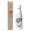 Easter Set, metallic stainless thermos bottle (500ml) & scented flat Easter candle (30cm) (GRAY)