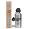 Easter Set, metallic silver aluminum water bottle (500ml) & aromatic flat Easter candle (30cm) (GRAY)