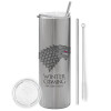 Tumbler stainless steel Silver 600ml, with metal straw & cleaning brush