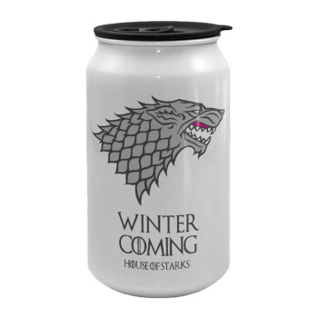 GOT House of Starks, winter coming, Κούπα ταξιδιού μεταλλική με καπάκι (tin-can) 500ml