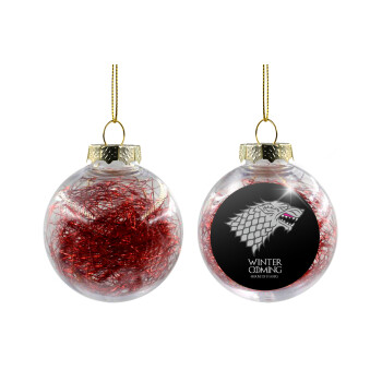 GOT House of Starks, winter coming, Transparent Christmas tree ball ornament with red filling 8cm