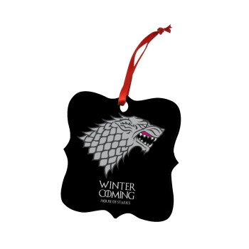 GOT House of Starks, winter coming, Στολίδι Χριστουγεννιάτικο στολίδι polygon ξύλινο 7.5cm