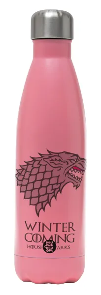 GOT House of Starks — Μεταλλικό παγούρι θερμός Ροζ Ματ (Stainless steel), διπλού τοιχώματος, 500ml