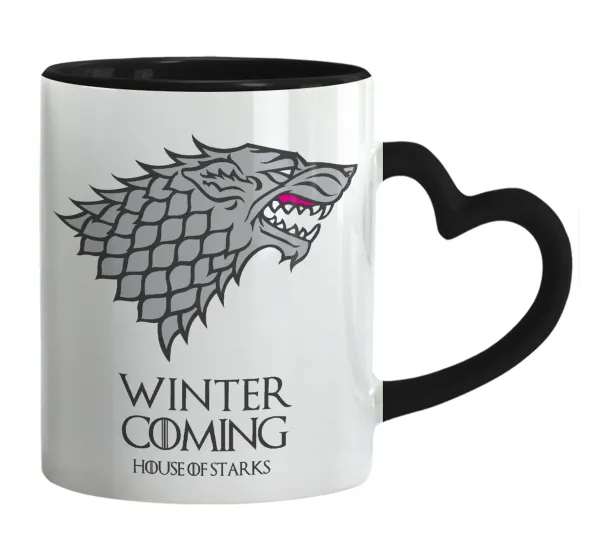 GOT House of Starks — Mug heart black handle, ceramic, 330ml
